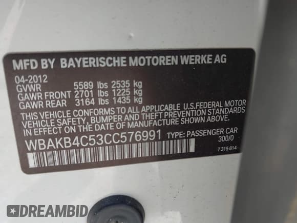 ✅ 2012 BMW 7 Series 740Li • VIN: WBAKB4C53CC576991 • Lot: 41985643. Listed on IAAI with 107,416 mi. Free auction sales archive from the USA and detailed vehicle history report at DreamBid. Image 9.