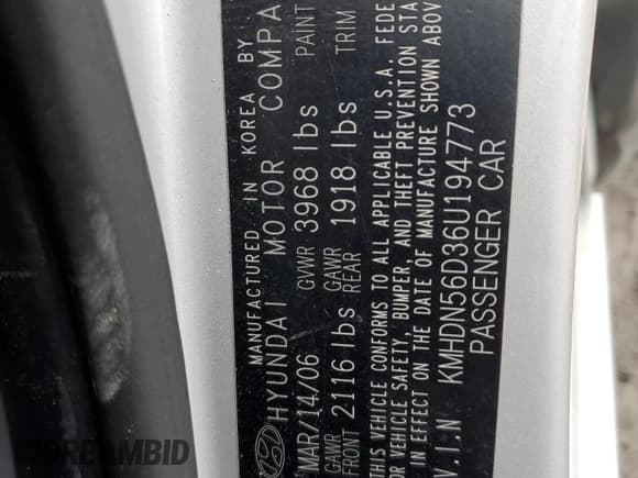 ✅ 2006 Hyundai Elantra GLS • VIN: KMHDN56D36U194773 • Lot: 87316844. Wystawiony na Copart z przebiegiem 75 788 mil. Bezpłatny archiwum sprzedaży aukcyjnych z USA i szczegółowy raport historii pojazdu na DreamBid. Zdjęcie 12.