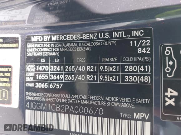 ✅ 2023 Mercedes-Benz EQE 350 • VIN: 4JGGM1CB2PA000670 • Lot: 42866692. Listed on IAAI with 17,135 mi. Free auction sales archive from the USA and detailed vehicle history report at DreamBid. Image 9.