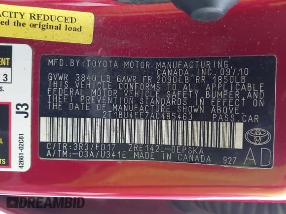 ✅ 2010 Toyota Corolla • VIN: 2T1BU4EE7AC485463 • Lot: 42325788. Listed on IAAI with 181,297 mi. Free auction sales archive from the USA and detailed vehicle history report at DreamBid. Image 9.