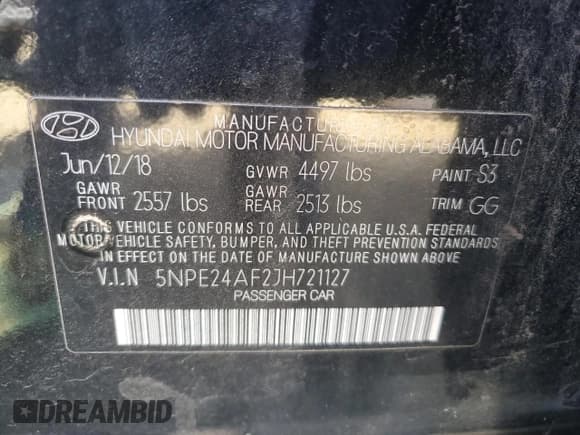 ✅ 2018 Hyundai Sonata SE • VIN: 5NPE24AF2JH721127 • Лот: 85508435. Опубликован ранее на Copart с пробегом 69 530 миль. Бесплатный доступ к архиву аукционных продаж из США и подробный отчёт об истории автомобиля на DreamBid. Изображение 12.