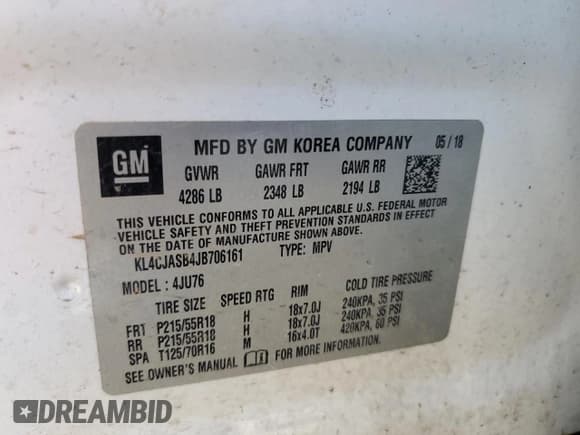 ✅ 2018 Buick Encore Preferred • VIN: KL4CJASB4JB706161 • Lot: 87279065. Listed on Copart with 91,139 mi. Free auction sales archive from the USA and detailed vehicle history report at DreamBid. Image 12.