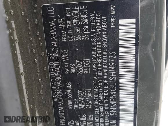 2025 Hyundai Santa Fe Calligraphy with VIN 5NMP54GL1SH149723, listed as a Copart auction lot 90333465 with 15 mi miles and Salvage title. Bid and sale history available at DreamBid. Image 13.