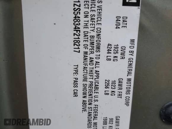 2004 Chevrolet Malibu with VIN 1G1ZS54834F218217, listed as a Copart auction lot 68340424 with 210,498 mi miles and Salvage title. Bid and sale history available at DreamBid. Image 12.