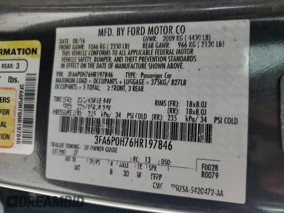 ✅ 2017 Ford Fusion SE • VIN: 3FA6P0H76HR197846 • Lot: 84067815. Listed on Copart with 69,998 mi. Free auction sales archive from the USA and detailed vehicle history report at DreamBid. Image 12.