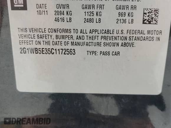 2012 Chevrolet Impala LT Retail с VIN 2G1WB5E35C1172563, выставлен на аукционе Copart как лот 81587465 с пробегом 170 749 миль миль и Списание • Salvage title. История ставок и продаж доступна на DreamBid. Изображение 12.