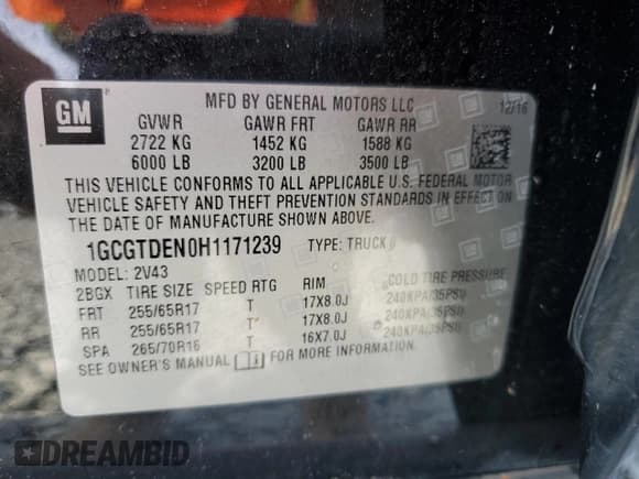 ✅ 2017 Chevrolet Colorado 4WD Z71 • VIN: 1GCGTDEN0H1171239 • Лот: 57194124. Опубликован ранее на Copart с пробегом 182 829 миль. Бесплатный доступ к архиву аукционных продаж из США и подробный отчёт об истории автомобиля на DreamBid. Изображение 15.