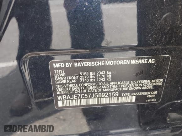 ✅ 2018 BMW 5 Series 540i xDrive • VIN: WBAJE7C57JG892159 • Lot: 42611391. Listed on IAAI with 65,768 mi. Free auction sales archive from the USA and detailed vehicle history report at DreamBid. Image 9.