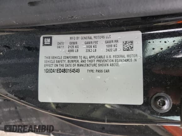 ✅ 2011 Cadillac CTS • VIN: 1G6DA1ED4B0164549 • Lot: 73821484. Listed on Copart with Not provided. Free auction sales archive from the USA and detailed vehicle history report at DreamBid. Image 13.