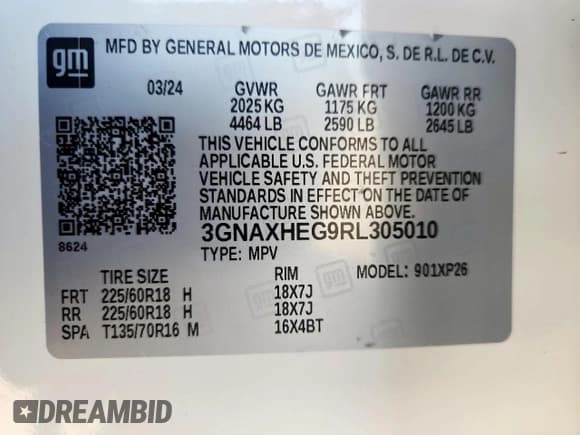 ✅ 2024 Chevrolet Equinox LS • VIN: 3GNAXHEG9RL305010 • Лот: 82185315. Опубликован ранее на Copart с пробегом 17 154 миль. Бесплатный доступ к архиву аукционных продаж из США и подробный отчёт об истории автомобиля на DreamBid. Изображение 13.