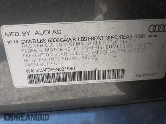 ✅ 2015 Audi S8 • VIN: WAUK2AFD5FN021986 • Лот: 41986491. Опубликован ранее на IAAI с пробегом 142 073 миль. Бесплатный доступ к архиву аукционных продаж из США и подробный отчёт об истории автомобиля на DreamBid. Изображение 9.