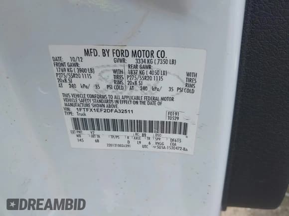 ✅ 2013 Ford F-150 XL • VIN: 1FTFX1EF2DFA32511 • Lot: 42548852. Listed on IAAI with 119,498 mi. Free auction sales archive from the USA and detailed vehicle history report at DreamBid. Image 9.