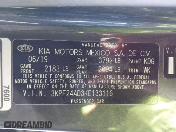 ✅ 2019 Kia Forte LXS • VIN: 3KPF24AD3KE133116 • Lot: 41688592. Listed on IAAI with 250,721 mi. Free auction sales archive from the USA and detailed vehicle history report at DreamBid. Image 9.