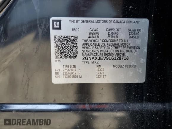 ✅ 2020 Chevrolet Equinox LT • VIN: 2GNAXJEV9L6128718 • Лот: 80334155. Опубликован ранее на Copart с пробегом 28 395 миль. Бесплатный доступ к архиву аукционных продаж из США и подробный отчёт об истории автомобиля на DreamBid. Изображение 13.