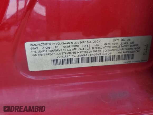 ✅ 2008 Volkswagen Jetta Wolfsburg Edition • VIN: 3VWRA71K98M198306 • Lot: 82354624. Listed on Copart with 170,722 mi. Free auction sales archive from the USA and detailed vehicle history report at DreamBid. Image 12.