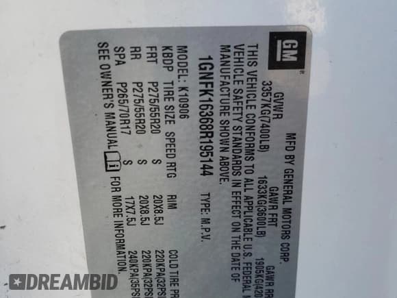 ✅ 2008 Chevrolet Suburban 2LT • VIN: 1GNFK16368R195144 • Lot: 74033334. Wystawiony na Copart z przebiegiem 177 462 mil. Bezpłatny archiwum sprzedaży aukcyjnych z USA i szczegółowy raport historii pojazdu na DreamBid. Zdjęcie 13.