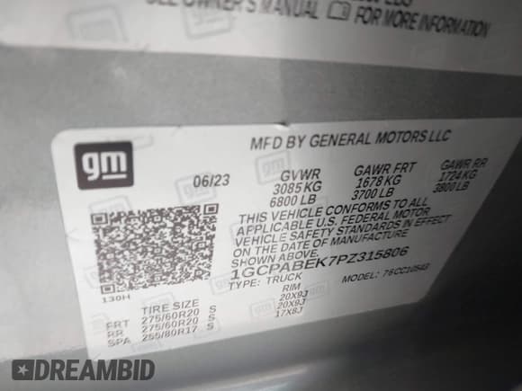 ✅ 2023 Chevrolet Silverado 1500 Custom • VIN: 1GCPABEK7PZ315806 • Lot: 42541323. Wystawiony na IAAI z przebiegiem 67 842 mil. Bezpłatny archiwum sprzedaży aukcyjnych z USA i szczegółowy raport historii pojazdu na DreamBid. Zdjęcie 9.