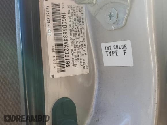 ✅ 1997 Honda Accord LX • VIN: 1HGCD5634VA239196 • Лот: 72987064. Опубликован ранее на Copart с пробегом 159 792 миль. Бесплатный доступ к архиву аукционных продаж из США и подробный отчёт об истории автомобиля на DreamBid. Изображение 12.