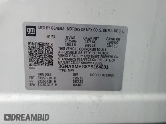 ✅ 2023 Chevrolet Equinox RS • VIN: 3GNAXMEG8PS164801 • Лот: 80706605. Опубликован ранее на Copart с пробегом 26 120 миль. Бесплатный доступ к архиву аукционных продаж из США и подробный отчёт об истории автомобиля на DreamBid. Изображение 14.