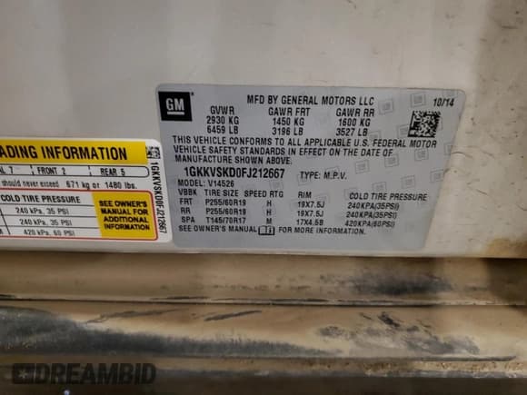 ✅ 2015 GMC Acadia SLT • VIN: 1GKKVSKD0FJ212667 • Lot: 66734885. Wystawiony na Copart z przebiegiem 174 017 mil. Bezpłatny archiwum sprzedaży aukcyjnych z USA i szczegółowy raport historii pojazdu na DreamBid. Zdjęcie 13.