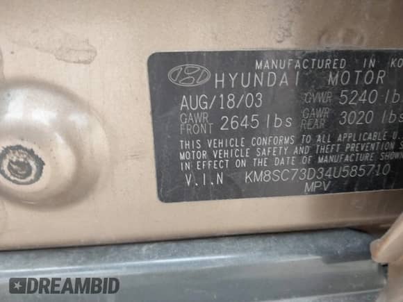 2004 Hyundai Santa Fe GLS с VIN KM8SC73D34U585710, выставлен на аукционе IAAI как лот 41402531 с пробегом 207 662 миль миль и . История ставок и продаж доступна на DreamBid. Изображение 9.