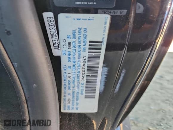 ✅ 2003 Volkswagen Beetle GLS • VIN: 3VWCK21C43M426977 • Lot: 96224825. Listed on Copart with Not provided. Free auction sales archive from the USA and detailed vehicle history report at DreamBid. Image 12.