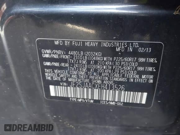 2014 Subaru Forester 2.5i with VIN JF2SJAACXEH413526, listed as a IAAI auction lot 43518240 with 173,866 mi miles and . Bid and sale history available at DreamBid. Image 9.