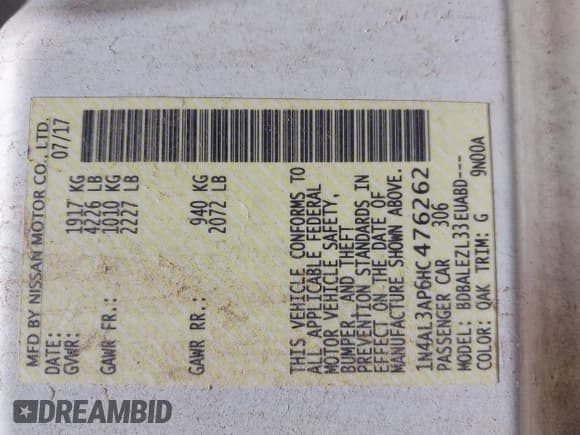 ✅ 2017 Nissan Altima SR • VIN: 1N4AL3AP6HC476262 • Lot: 42906388. Wystawiony na IAAI z przebiegiem 192 349 mil. Bezpłatny archiwum sprzedaży aukcyjnych z USA i szczegółowy raport historii pojazdu na DreamBid. Zdjęcie 9.