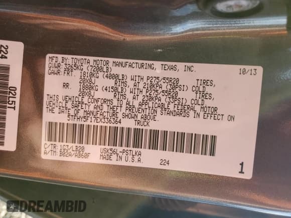 ✅ 2014 Toyota Tundra Limited • VIN: 5TFHY5F17EX336364 • Lot: 76818904. Listed on Copart with 170,122 mi. Free auction sales archive from the USA and detailed vehicle history report at DreamBid. Image 12.