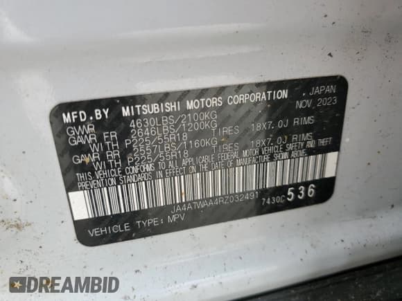 ✅ 2024 Mitsubishi Eclipse Cross SE • VIN: JA4ATWAA4RZ032491 • Lot: 46623395. Listed on Copart with 11,510 mi. Free auction sales archive from the USA and detailed vehicle history report at DreamBid. Image 16.