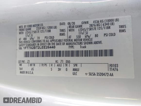 ✅ 2020 Ford F-250 XL • VIN: 1FT7X2BT2LEE26440 • Лот: 42478655. Опубликован ранее на IAAI с пробегом 279 166 миль. Бесплатный доступ к архиву аукционных продаж из США и подробный отчёт об истории автомобиля на DreamBid. Изображение 9.