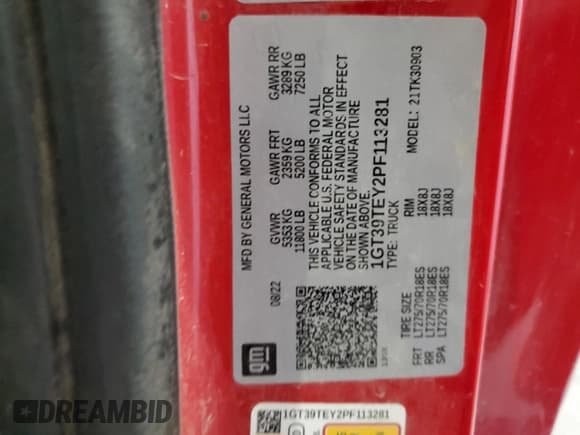 ✅ 2023 GMC Sierra 3500 • VIN: 1GT39TEY2PF113281 • Lot: 67730234. Wystawiony na Copart z przebiegiem 51 140 mil. Bezpłatny archiwum sprzedaży aukcyjnych z USA i szczegółowy raport historii pojazdu na DreamBid. Zdjęcie 12.