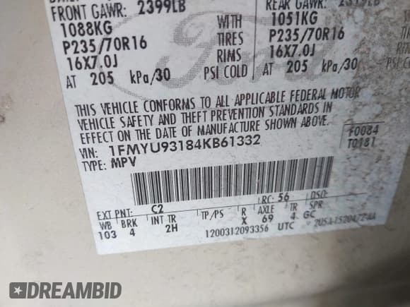 ✅ 2004 Ford Escape XLT • VIN: 1FMYU93184KB61332 • Lot: 42024633. Wystawiony na IAAI z przebiegiem 252 972 mil. Bezpłatny archiwum sprzedaży aukcyjnych z USA i szczegółowy raport historii pojazdu na DreamBid. Zdjęcie 9.