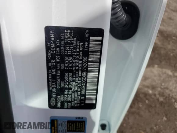 2024 Hyundai Palisade SEL с VIN KM8R4DGE4RU752080, выставлен на аукционе Copart как лот 61611444 с пробегом 4 962 миль миль и Списание • Salvage title. История ставок и продаж доступна на DreamBid. Изображение 14.