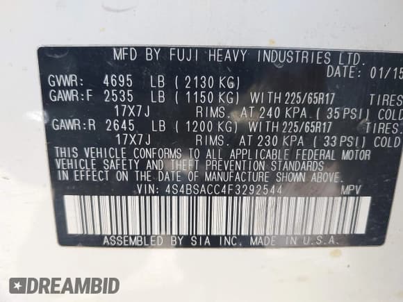 ✅ 2015 Subaru Outback Premium • VIN: 4S4BSACC4F3292544 • Lot: 42658804. Wystawiony na IAAI z przebiegiem 249 131 mil. Bezpłatny archiwum sprzedaży aukcyjnych z USA i szczegółowy raport historii pojazdu na DreamBid. Zdjęcie 9.