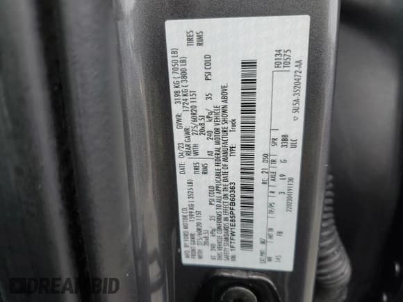 ✅ 2023 Ford F-150 Lariat • VIN: 1FTFW1E85PFB60363 • Lot: 65255585. Wystawiony na Copart z przebiegiem 73 019 mil. Bezpłatny archiwum sprzedaży aukcyjnych z USA i szczegółowy raport historii pojazdu na DreamBid. Zdjęcie 12.