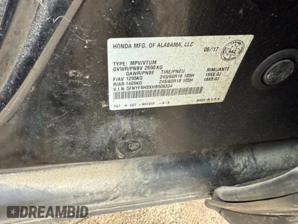 ✅ 2017 Honda Pilot EX-L • VIN: 5FNYF6H8XHB506334 • Lot: 62877915. Wystawiony na Copart z przebiegiem 128 869 mil. Bezpłatny archiwum sprzedaży aukcyjnych z USA i szczegółowy raport historii pojazdu na DreamBid. Zdjęcie 9.