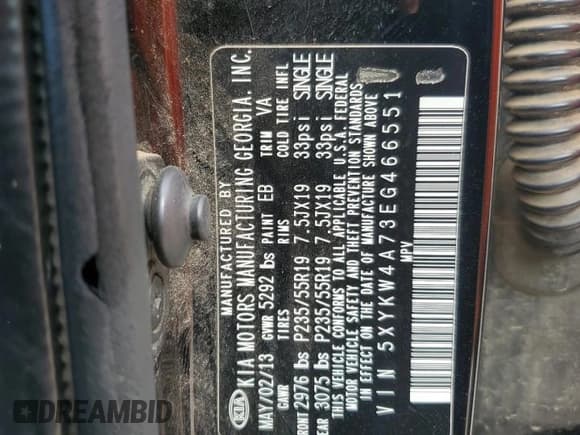 ✅ 2014 Kia Sorento SX • VIN: 5XYKW4A73EG466551 • Lot: 71703875. Listed on Copart with 182,289 mi. Free auction sales archive from the USA and detailed vehicle history report at DreamBid. Image 13.