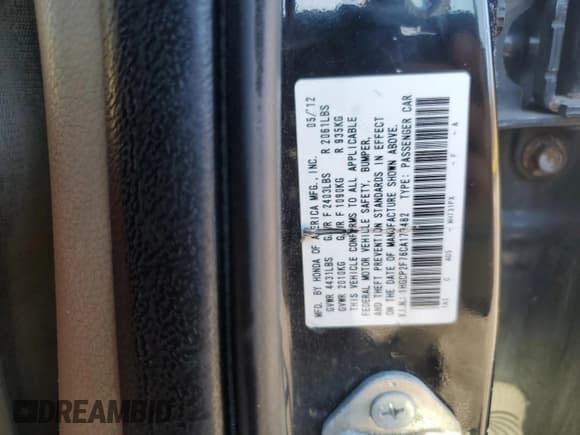 ✅ 2012 Honda Accord EX • VIN: 1HGCP2F76CA173482 • Lot: 91451065. Listed on Copart with 194,272 mi. Free auction sales archive from the USA and detailed vehicle history report at DreamBid. Image 12.