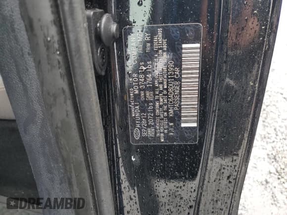 ✅ 2013 Hyundai Veloster w/Gray Int • VIN: KMHTC6AD8DU113990 • Lot: 54571895. Listed on Copart with 181,757 mi. Free auction sales archive from the USA and detailed vehicle history report at DreamBid. Image 12.