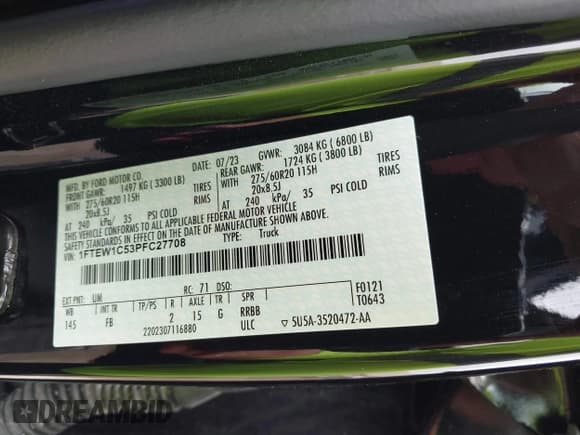 ✅ 2023 Ford F-150 XL • VIN: 1FTEW1C53PFC27708 • Лот: 42654990. Опубликован ранее на IAAI с пробегом 37 093 миль. Бесплатный доступ к архиву аукционных продаж из США и подробный отчёт об истории автомобиля на DreamBid. Изображение 9.