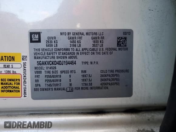 ✅ 2013 Buick Enclave Leather • VIN: 5GAKVCKD4DJ194464 • Lot: 89845175. Listed on Copart with 212,498 mi. Free auction sales archive from the USA and detailed vehicle history report at DreamBid. Image 13.