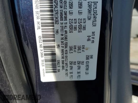 ✅ 2007 Chrysler Town & Country Touring • VIN: 2A4GP54L37R134362 • Lot: 85849135. Listed on Copart with 198,874 mi. Free auction sales archive from the USA and detailed vehicle history report at DreamBid. Image 13.