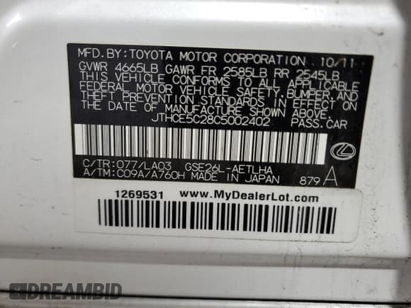 ✅ 2012 Lexus IS 350 • VIN: JTHCE5C28C5002402 • Лот: 52917455. Опубликован ранее на Copart с пробегом 134 986 миль. Бесплатный доступ к архиву аукционных продаж из США и подробный отчёт об истории автомобиля на DreamBid. Изображение 12.