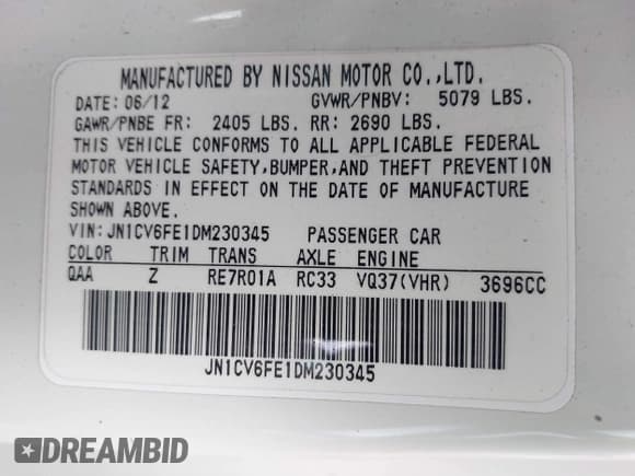 ✅ 2013 Infiniti G37 • VIN: JN1CV6FE1DM230345 • Лот: 42587992. Опубликован ранее на IAAI с пробегом Не указан. Бесплатный доступ к архиву аукционных продаж из США и подробный отчёт об истории автомобиля на DreamBid. Изображение 9.