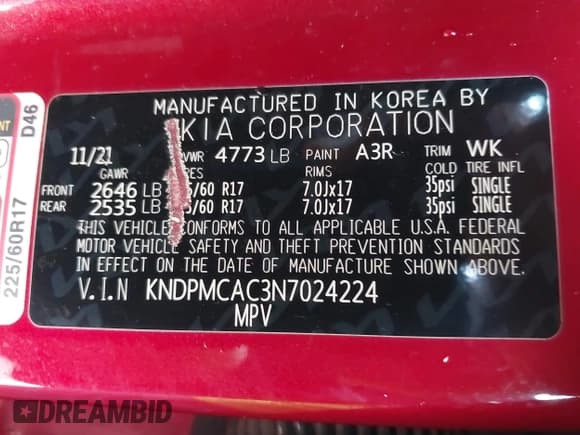✅ 2022 Kia Sportage LX • VIN: KNDPMCAC3N7024224 • Лот: 43768983. Опубликован ранее на IAAI с пробегом 51 005 миль. Бесплатный доступ к архиву аукционных продаж из США и подробный отчёт об истории автомобиля на DreamBid. Изображение 9.