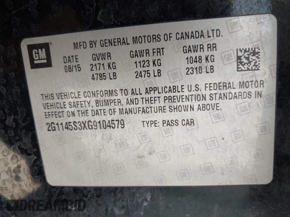 ✅ 2016 Chevrolet Impala LTZ • VIN: 2G1145S3XG9104579 • Lot: 42367668. Listed on IAAI with 122,385 mi. Free auction sales archive from the USA and detailed vehicle history report at DreamBid. Image 9.