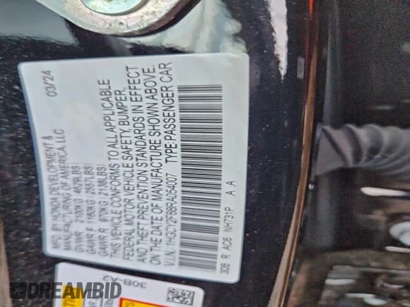 ✅ 2024 Honda Accord Touring • VIN: 1HGCY2F88RA054007 • Lot: 94795395. Listed on Copart with 6,653 mi. Free auction sales archive from the USA and detailed vehicle history report at DreamBid. Image 13.