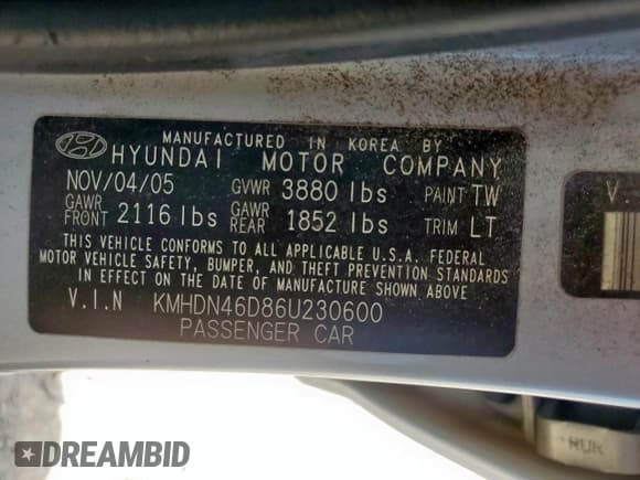 ✅ 2006 Hyundai Elantra GLS • VIN: KMHDN46D86U230600 • Lot: 66808415. Wystawiony na Copart z przebiegiem 134 066 mil. Bezpłatny archiwum sprzedaży aukcyjnych z USA i szczegółowy raport historii pojazdu na DreamBid. Zdjęcie 12.