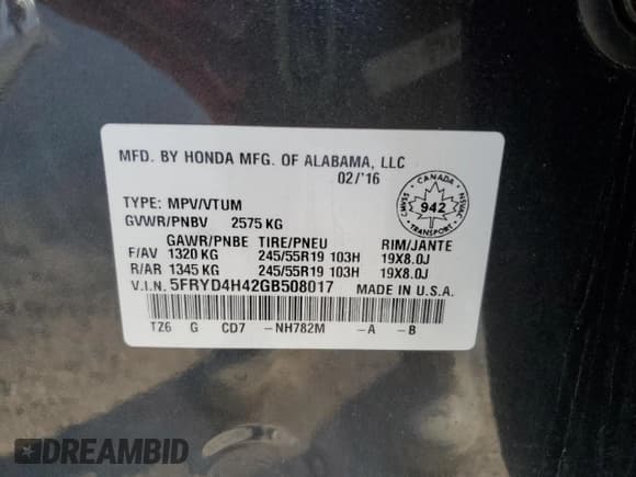 ✅ 2016 Acura MDX Technology • VIN: 5FRYD4H42GB508017 • Lot: 89541975. Listed on Copart with 100,626 mi. Free auction sales archive from the USA and detailed vehicle history report at DreamBid. Image 13.